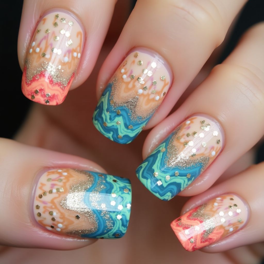 Cruise Water Marbling Nail Design
