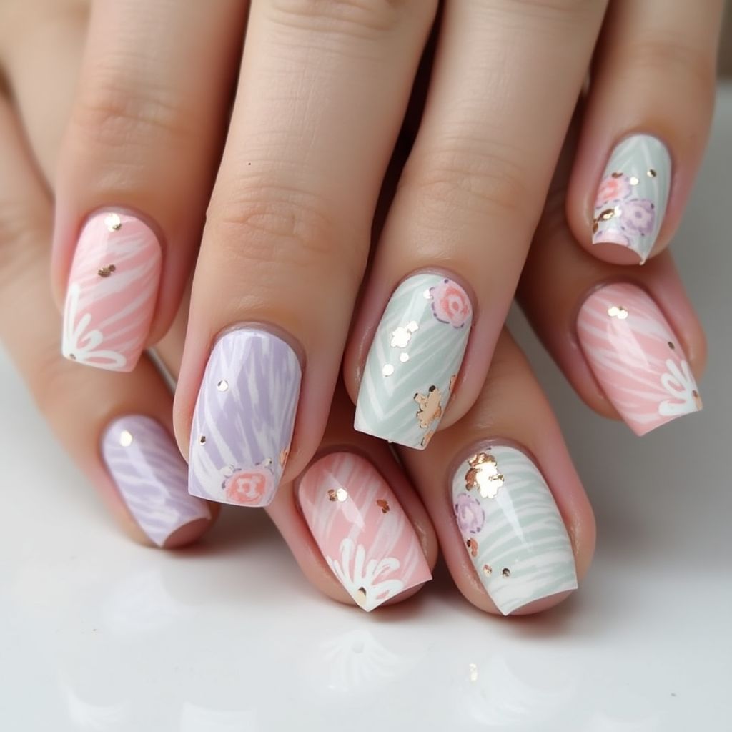 Mother's Day Stripes And Lines Nail Design