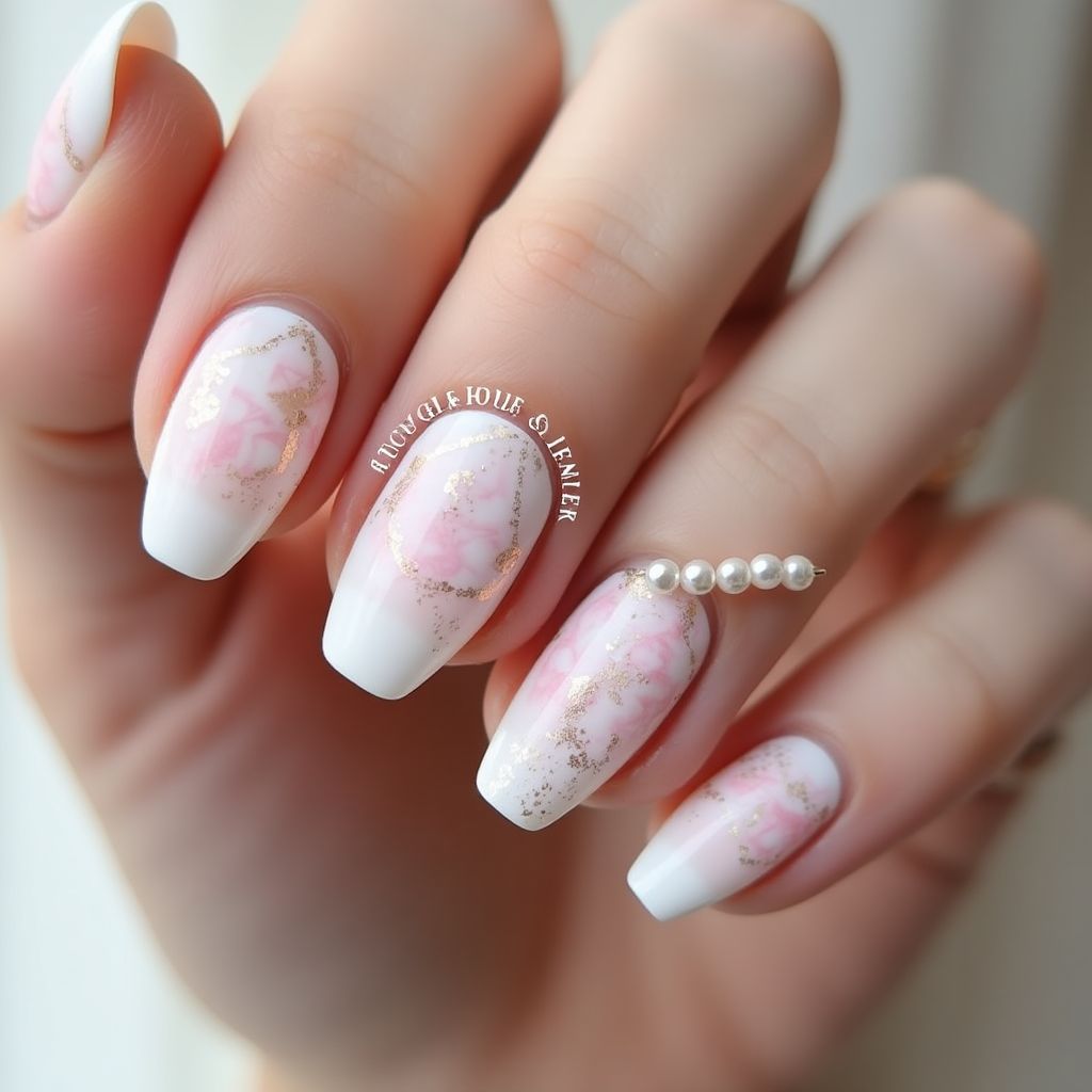 Wedding Water Marbling Nail Design