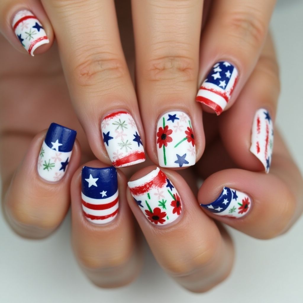 Memorial Day Freehand Art Nail Design