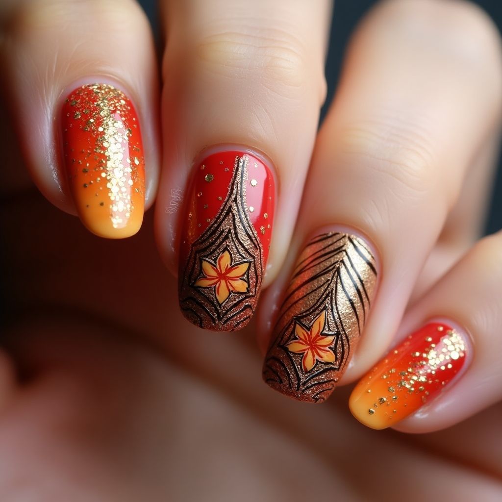 Diwali Freehand Art Nail Design