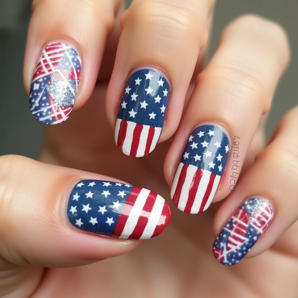 Memorial Day Stripes And Lines Nail Design