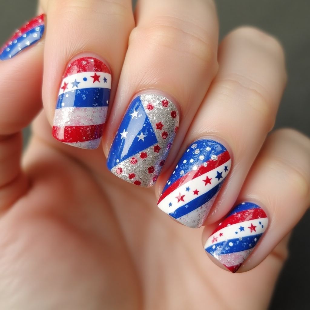 4th Of July Stripes And Lines Nail Design