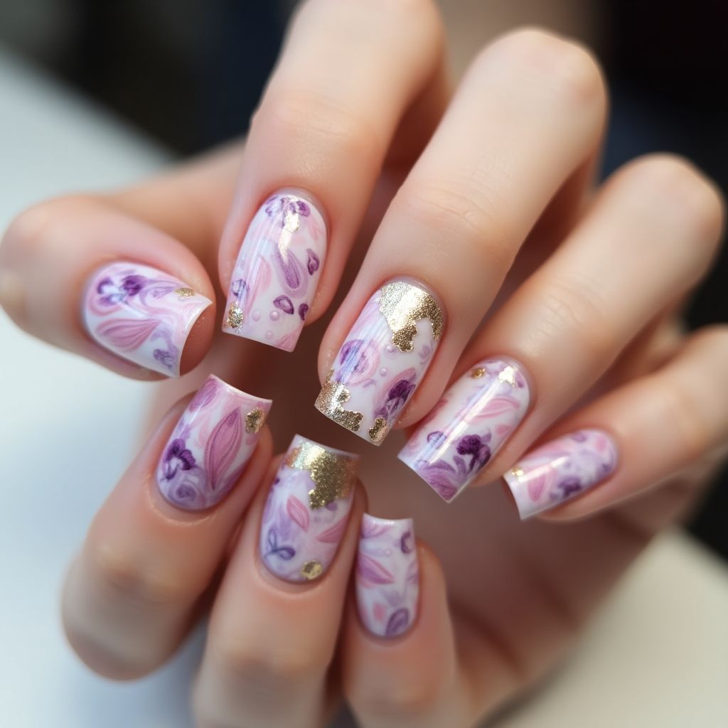 Anniversary Water Marbling Nail Design