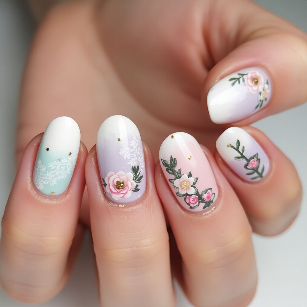 Mother's Day Freehand Art Nail Design