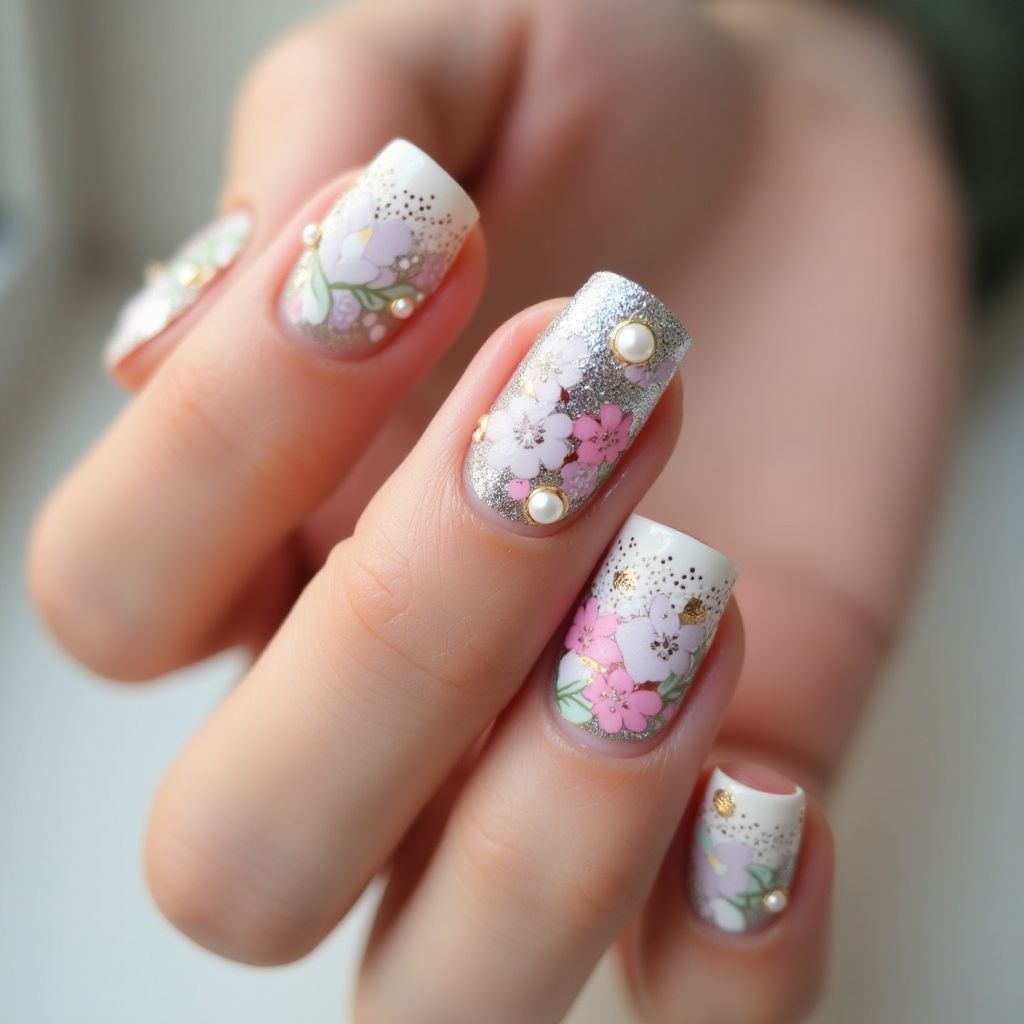 Bridal shower Freehand art Nail Design