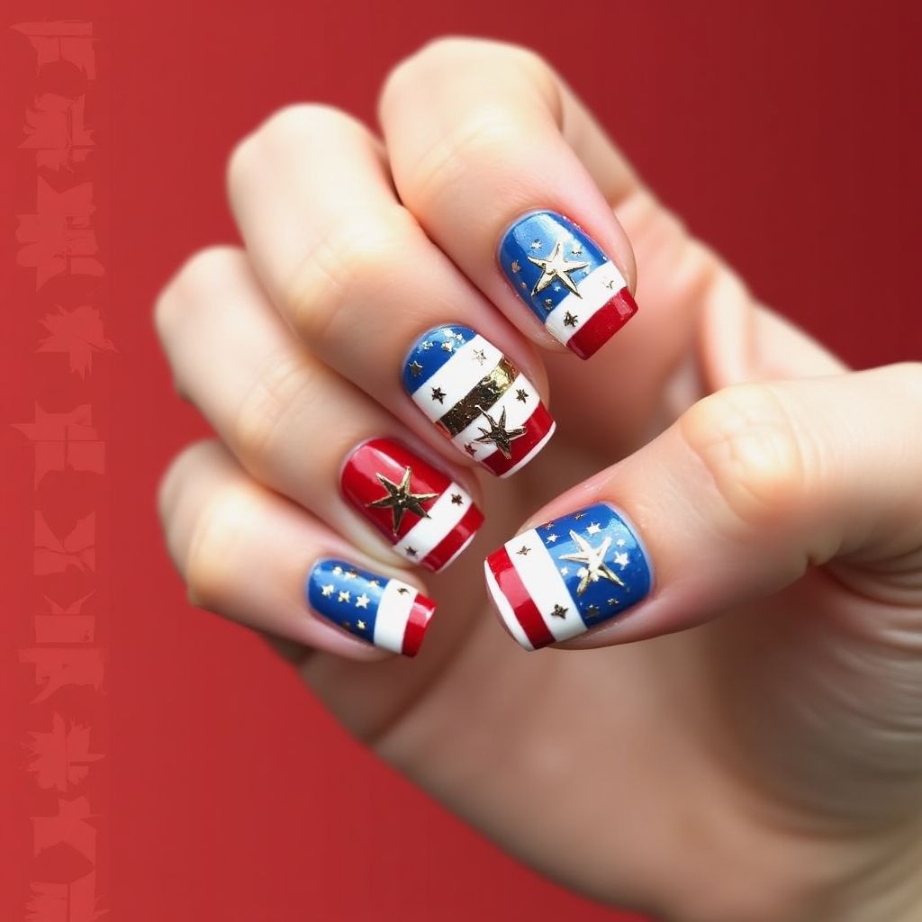 Independence Day Stripes And Lines Nail Design