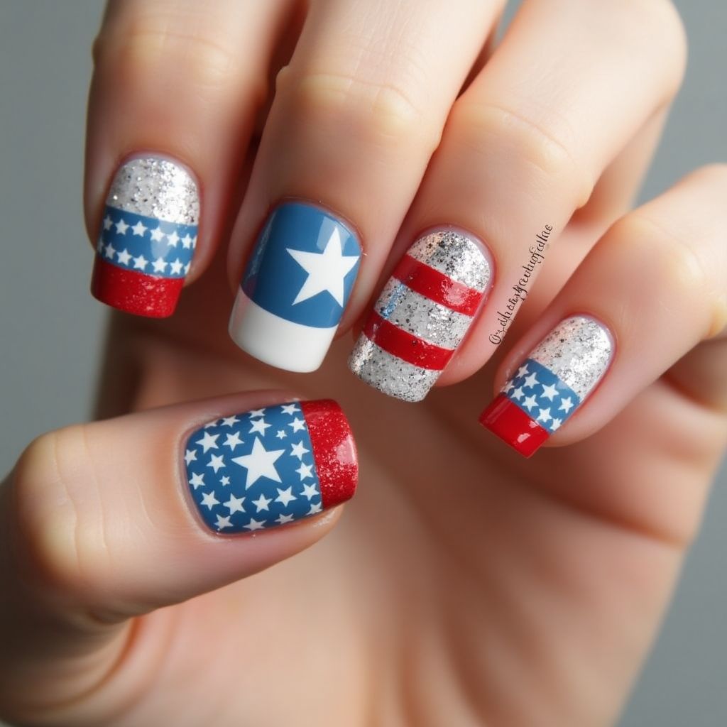 Memorial Day Stripes And Lines Nail Design