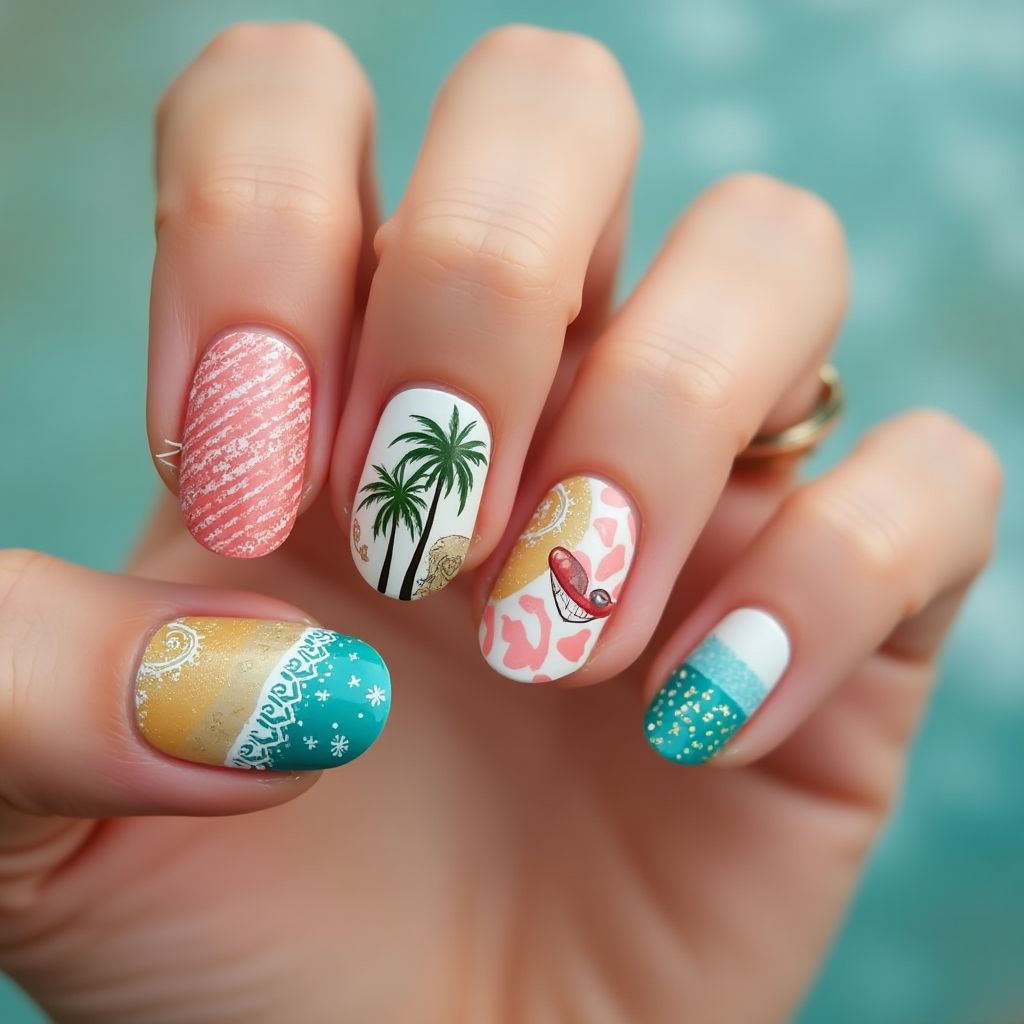 Beach Freehand Art Nail Design