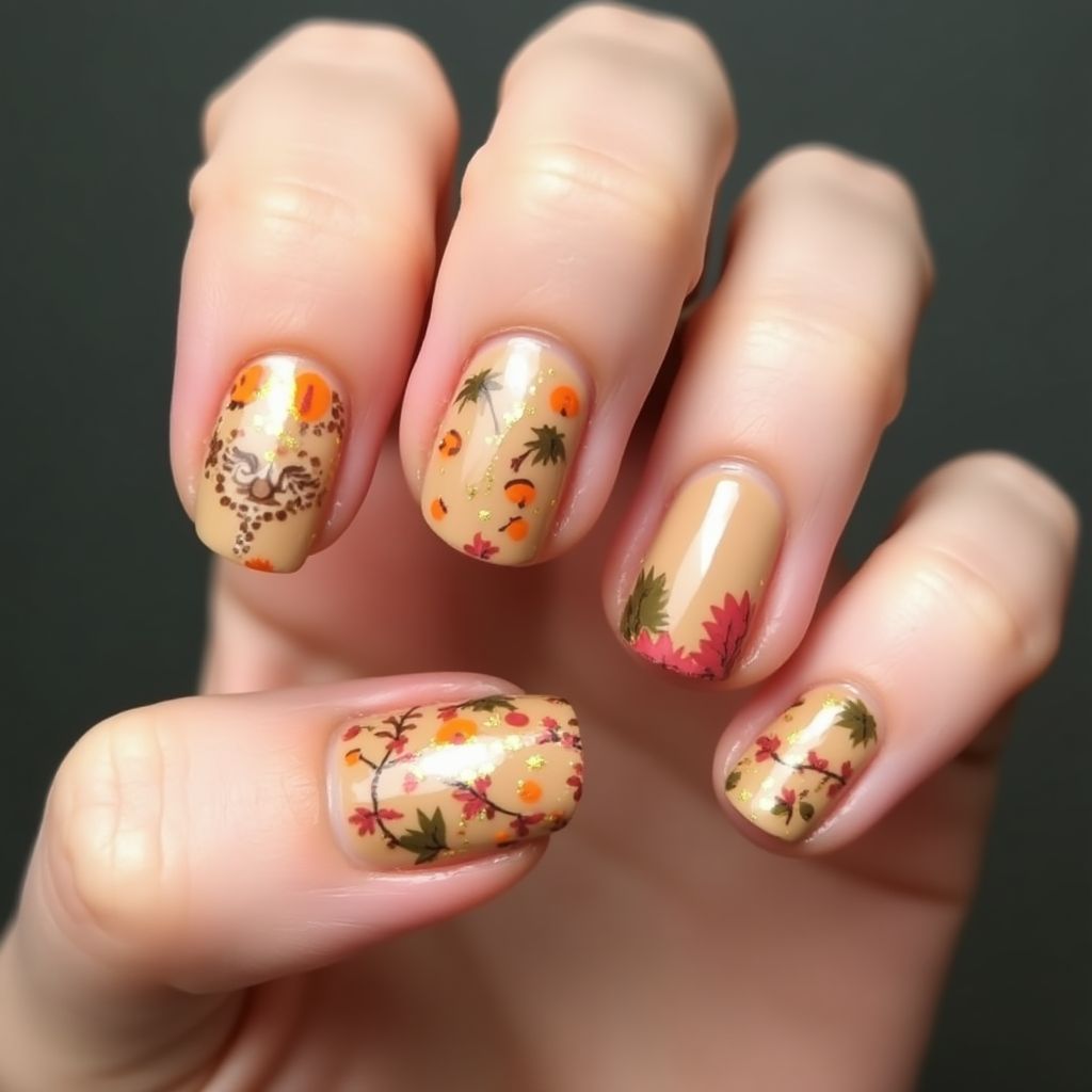 Thanksgiving Freehand Art Nail Design