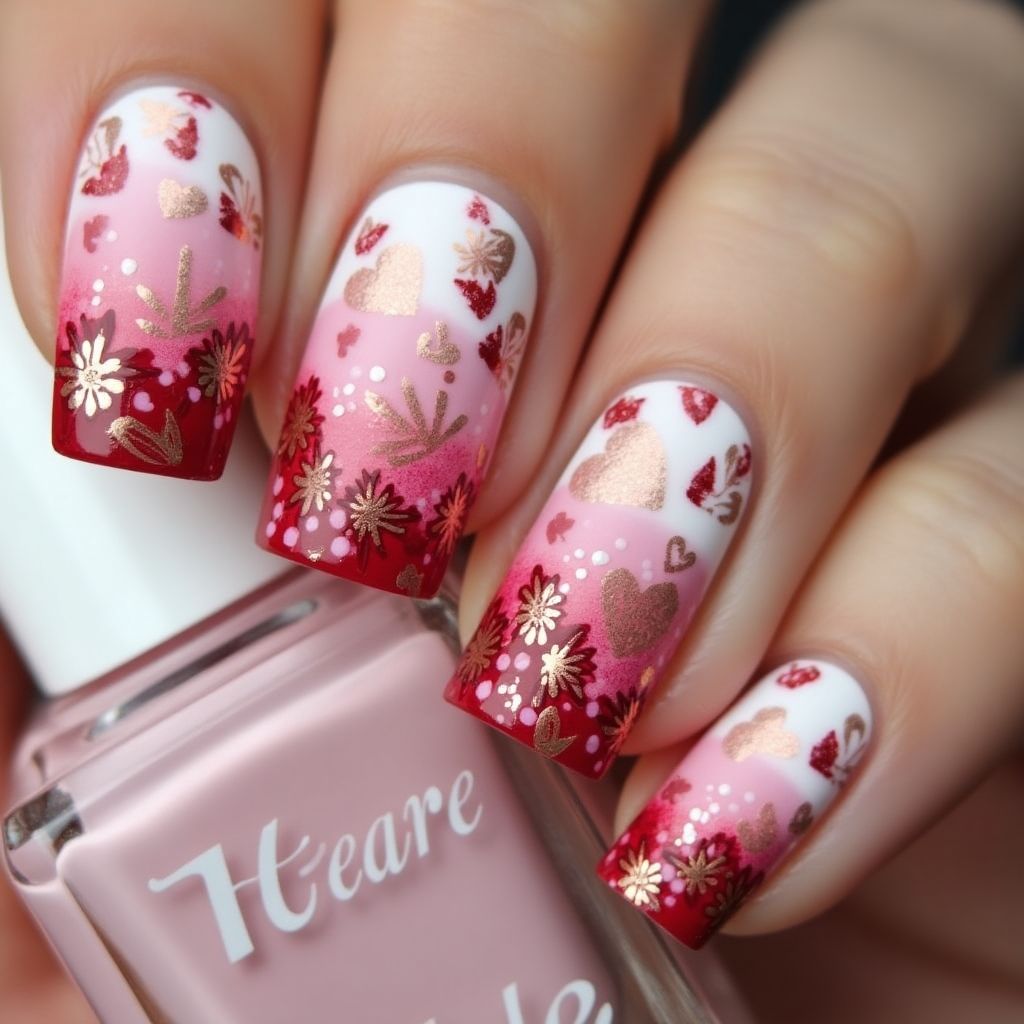 Valentine's Day Water Marbling Nail Design