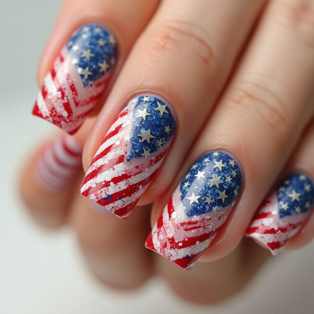 4th Of July Freehand Art Nail Design