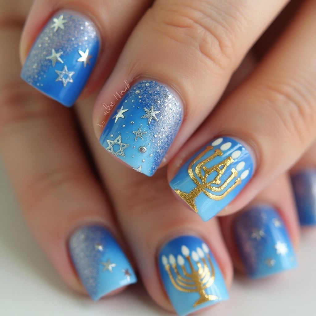 Hanukkah Dotting Nail Design