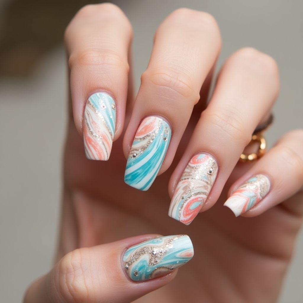 Cruise Water Marbling Nail Design