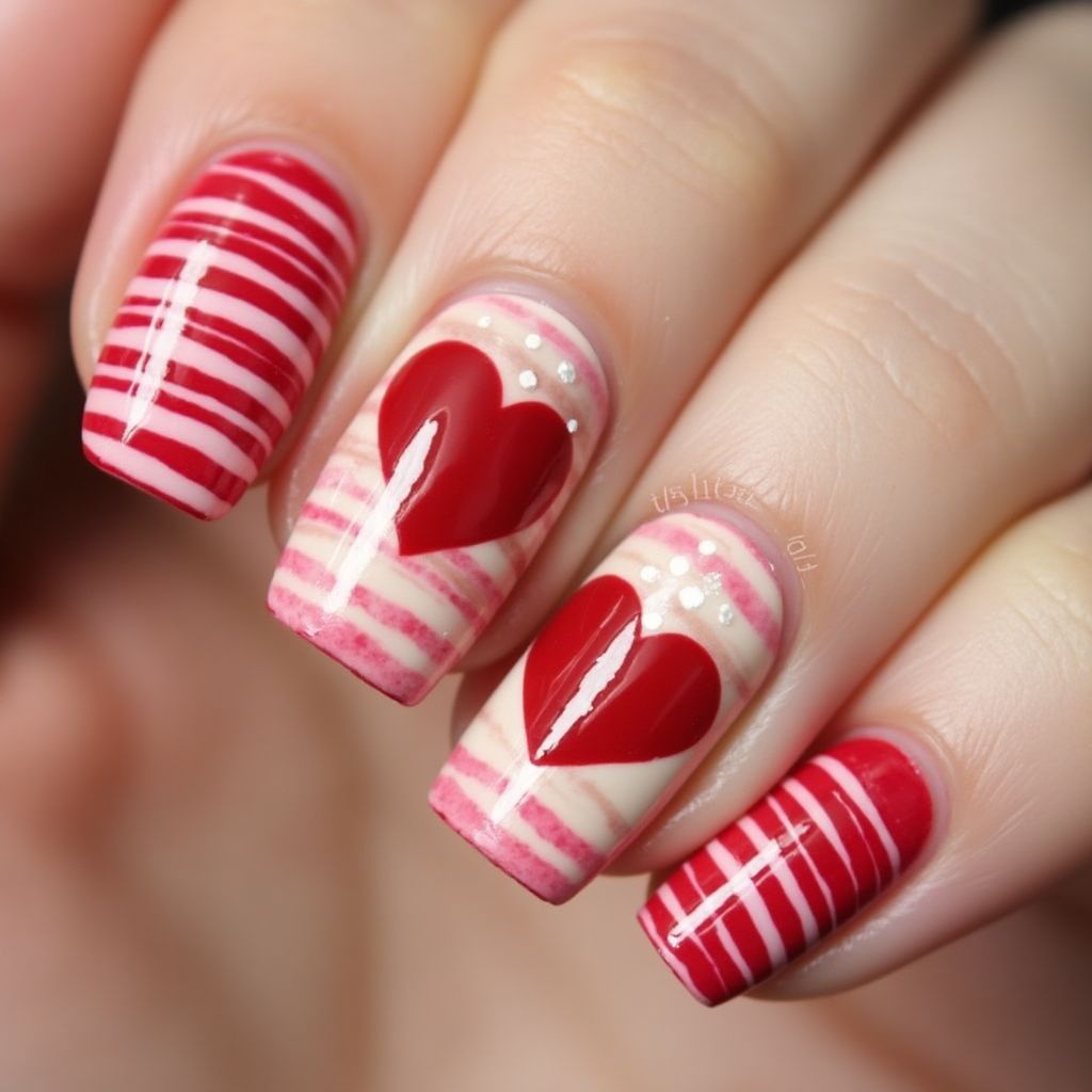 Valentine's Day Stripes And Lines Nail Design