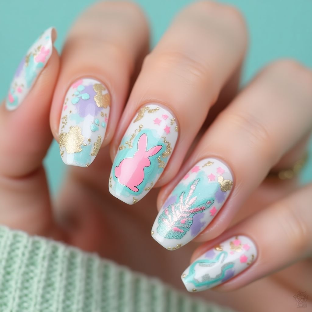 Easter Water Marbling Nail Design