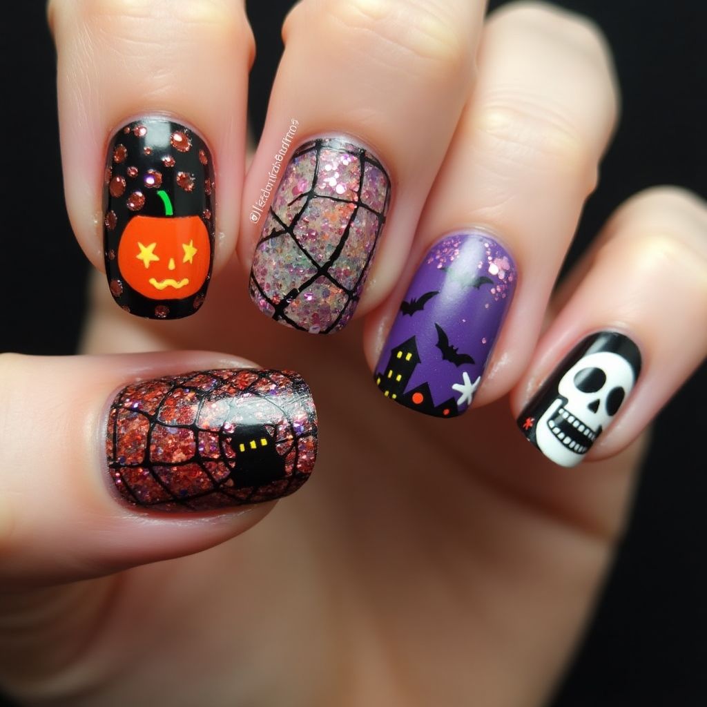 Halloween Water Marbling Nail Design