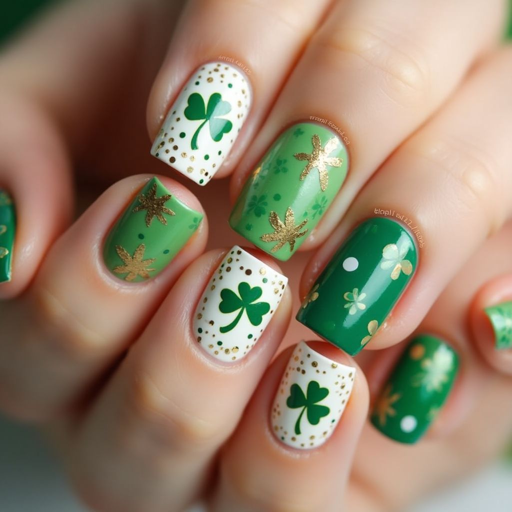 St Patrick's Day Dotting Nail Design