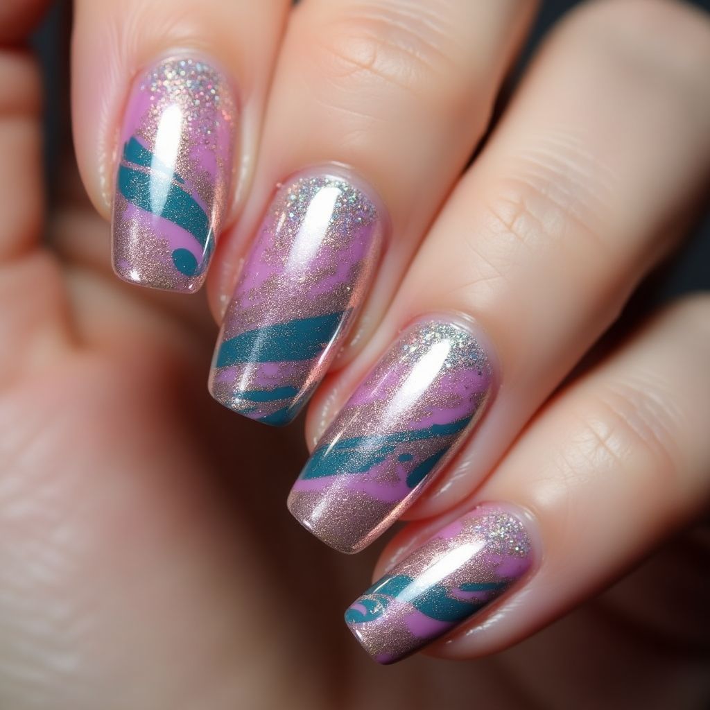 Party Water marbling Nail Design