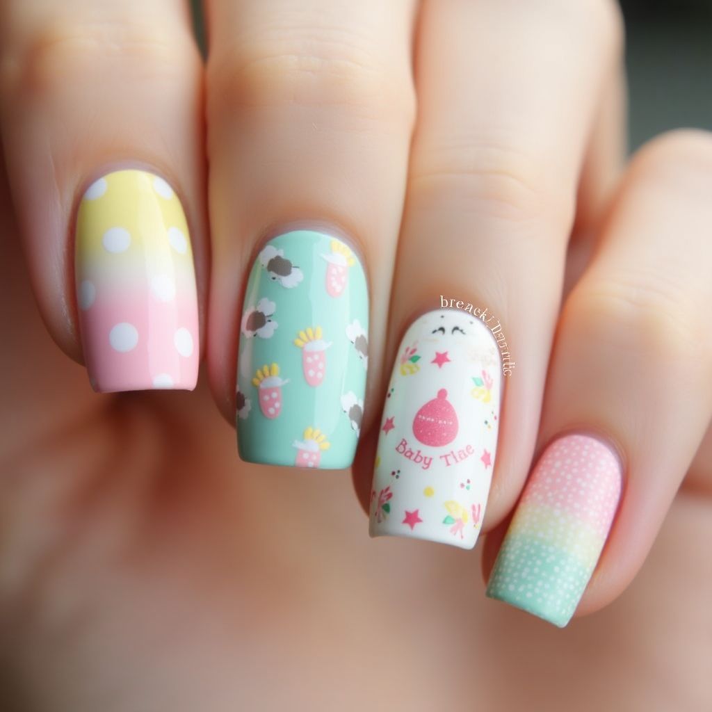 Baby shower Dotting Nail Design