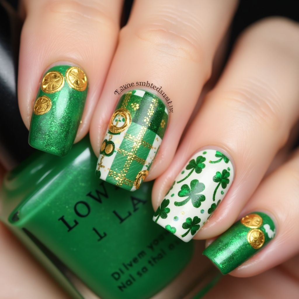St Patrick's Day Freehand Art Nail Design