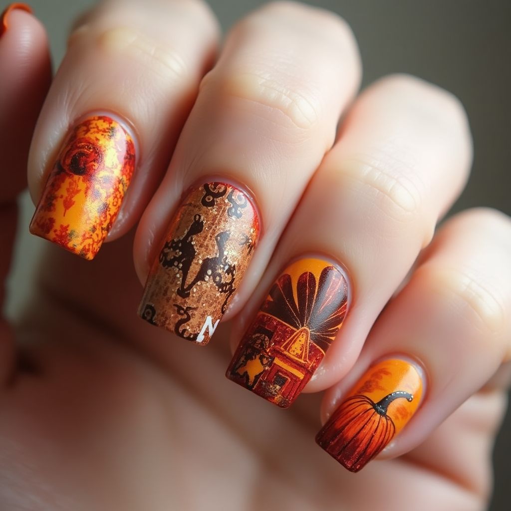 Thanksgiving Freehand Art Nail Design
