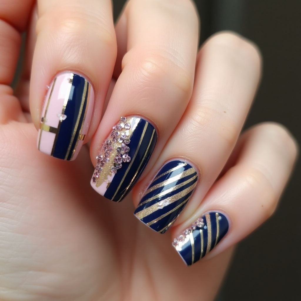 Prom Stripes And Lines Nail Design