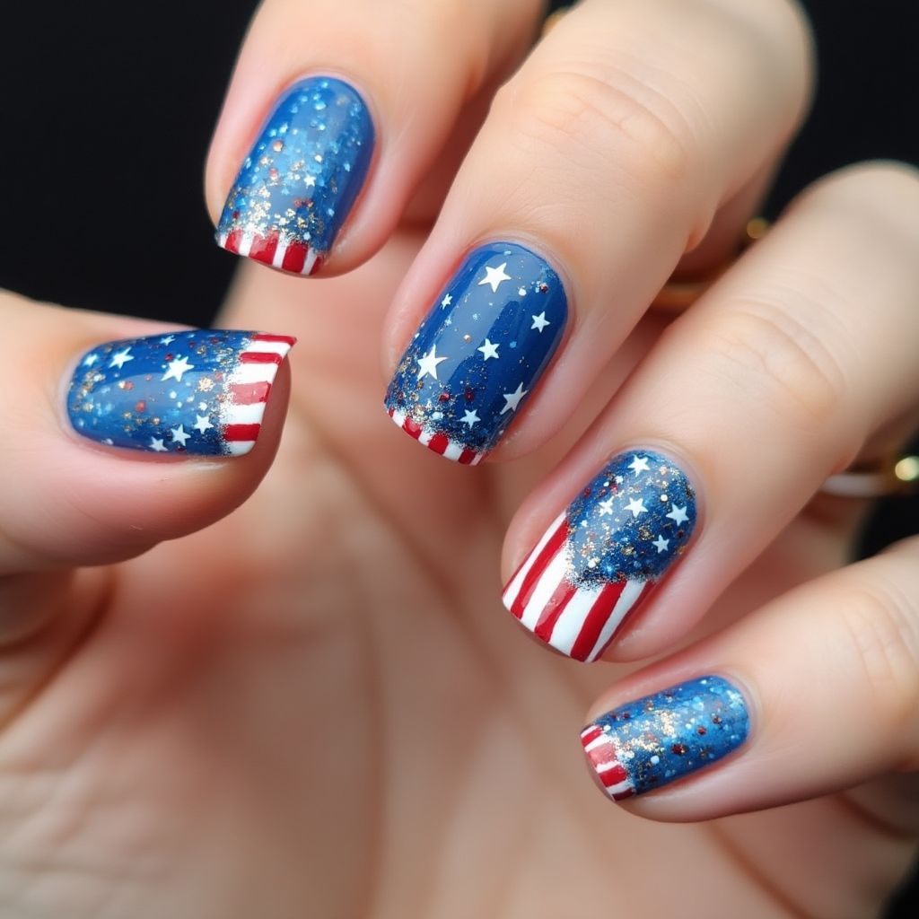 4th Of July Freehand Art Nail Design