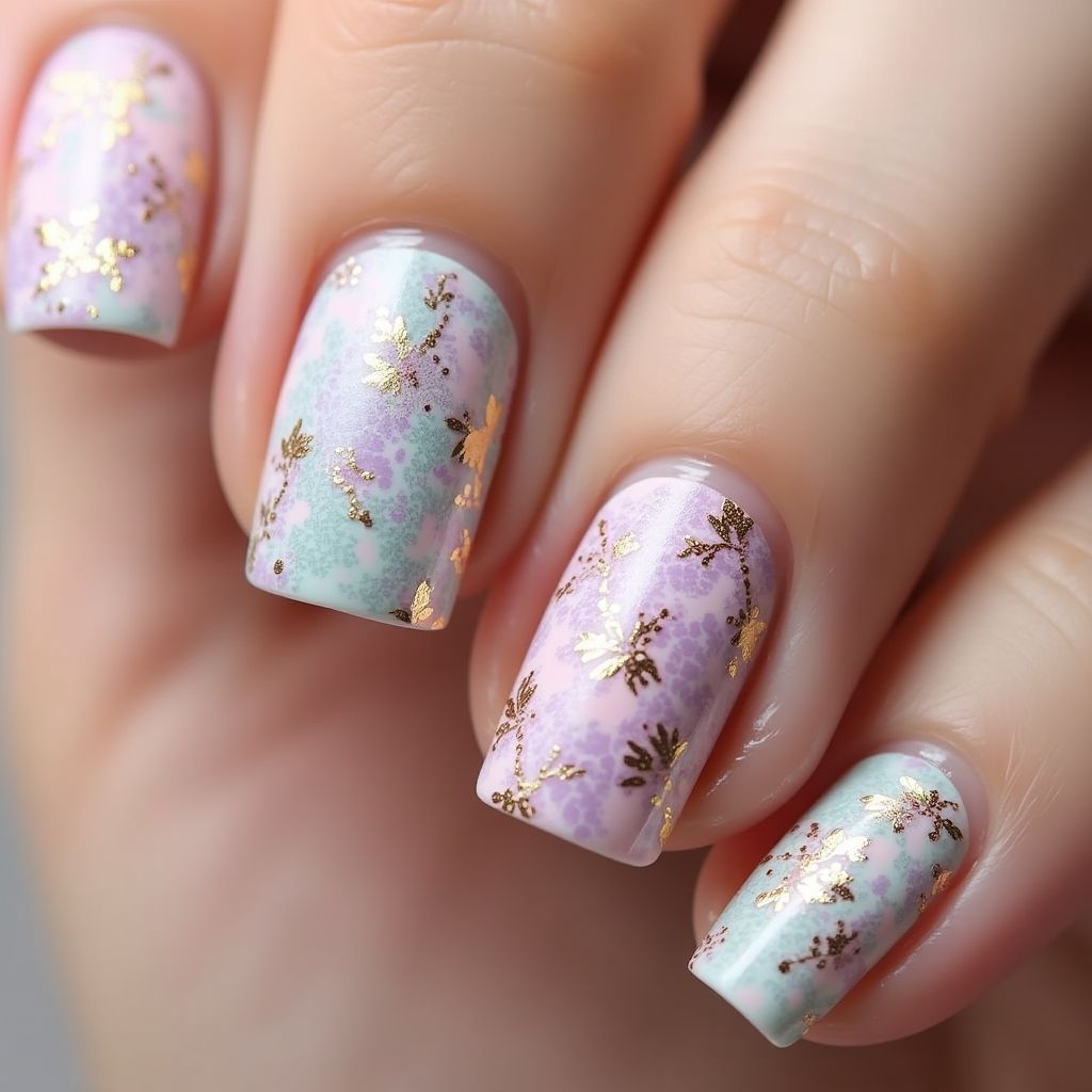Mother's Day Water Marbling Nail Design