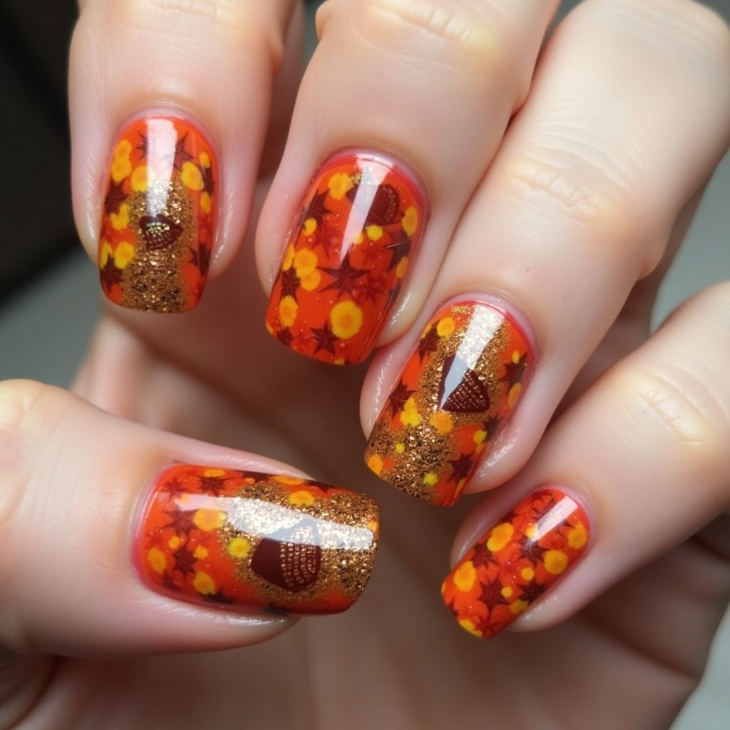 Thanksgiving Water Marbling Nail Design