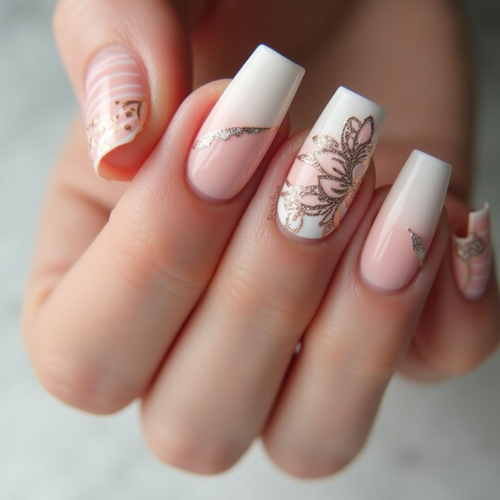Bridal Shower Stripes And Lines Nail Design