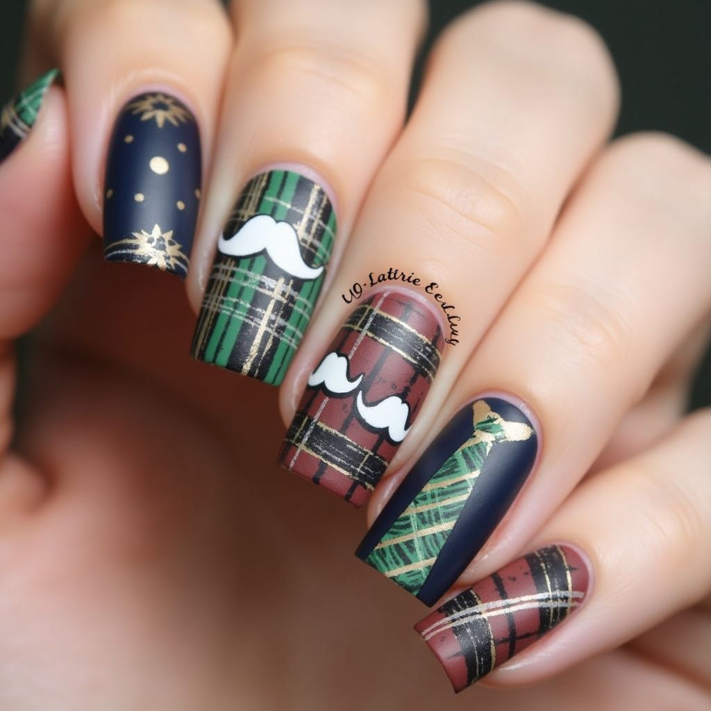 Father's Day Freehand Art Nail Design