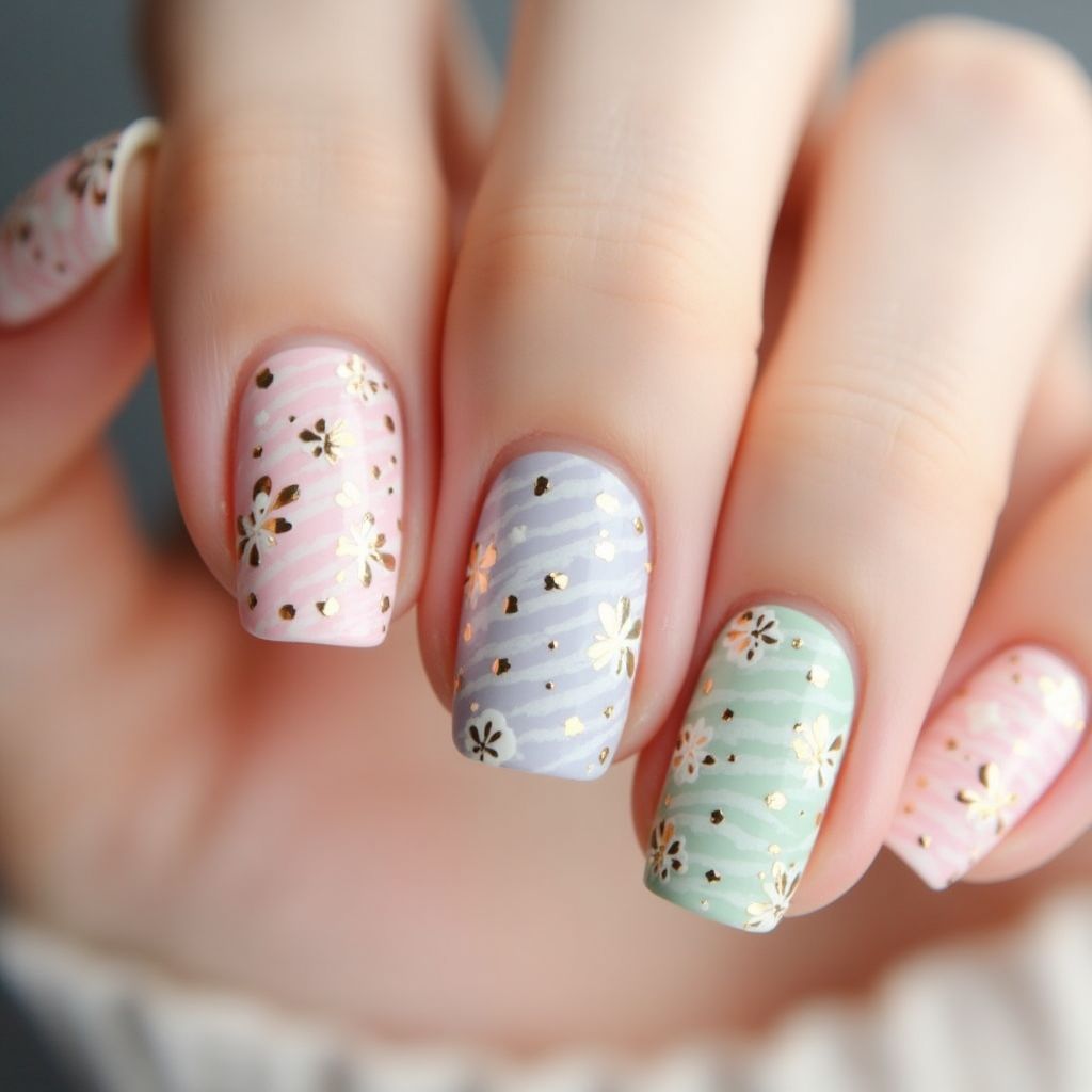 Mother's Day Stripes And Lines Nail Design