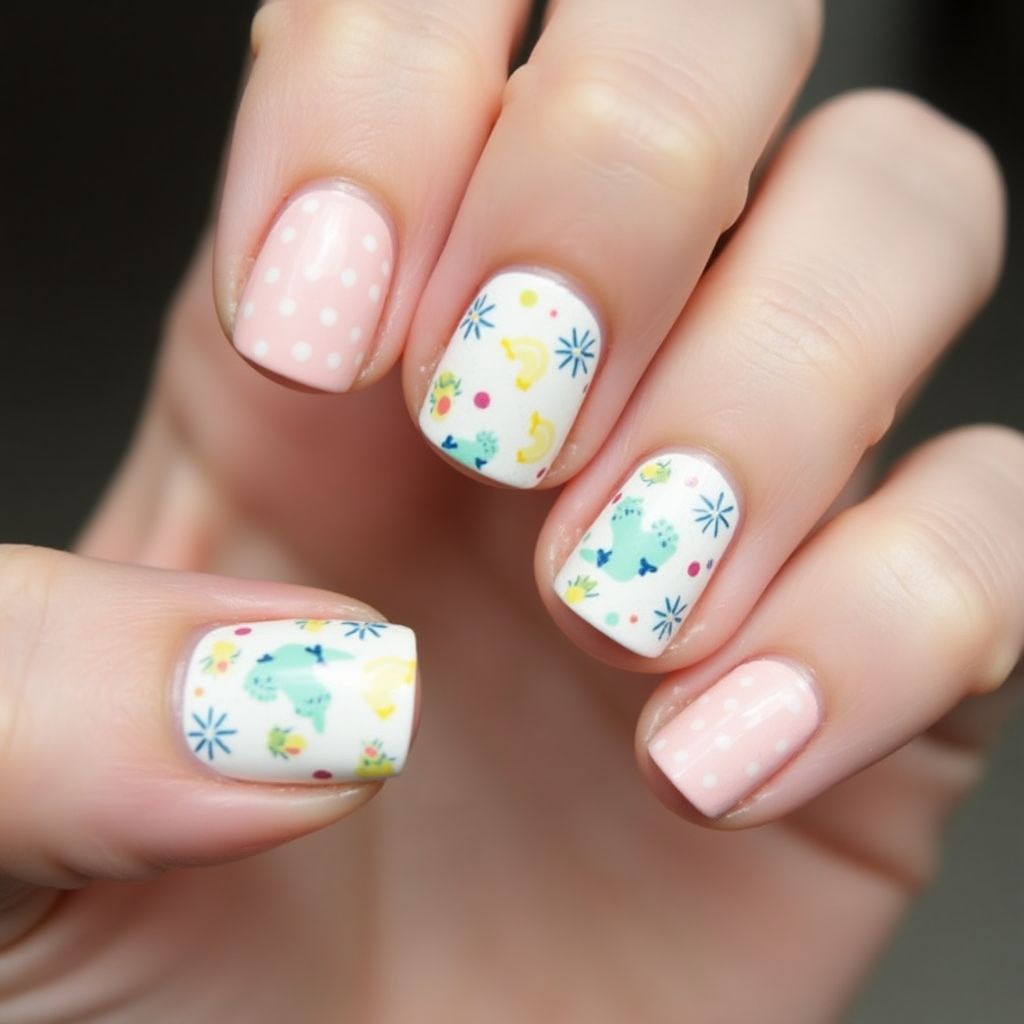 Baby Shower Dotting Nail Design