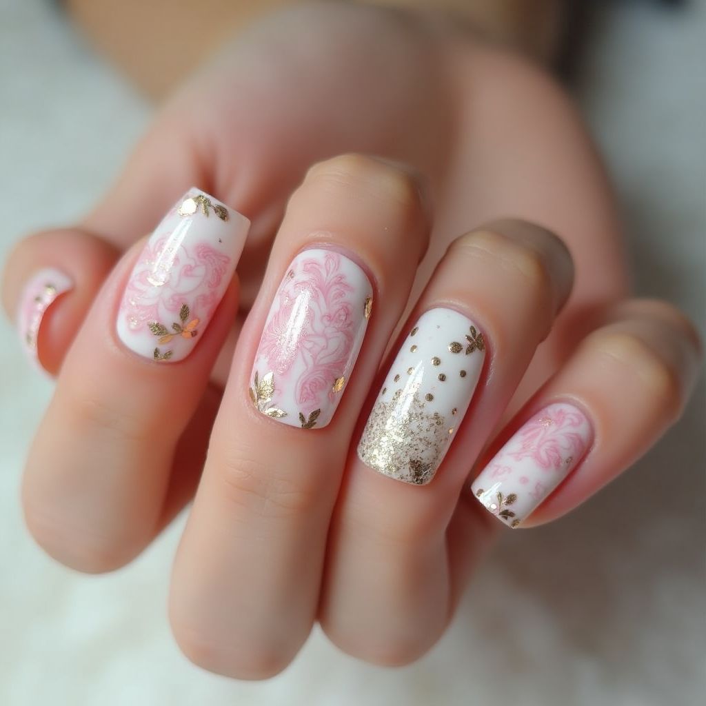 Wedding Water Marbling Nail Design