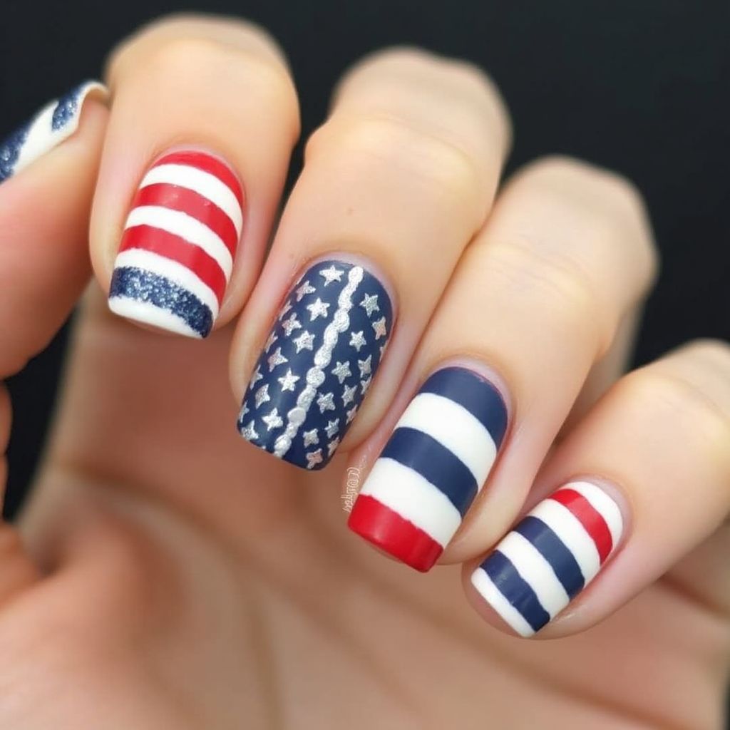 Labor Day Stripes And Lines Nail Design