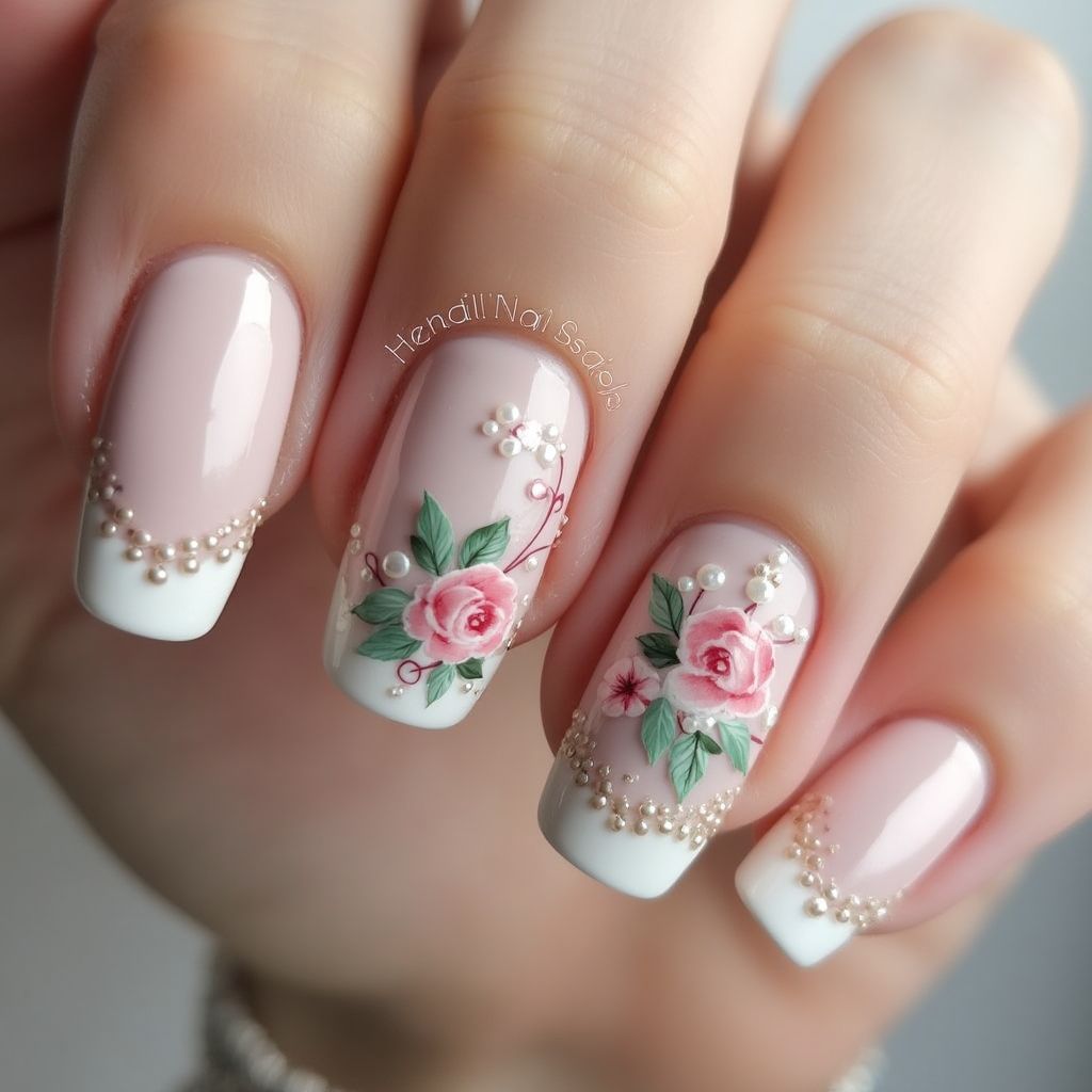 Bridal Shower Freehand Art Nail Design