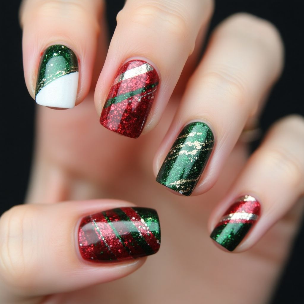 Holiday Stripes And Lines Nail Design