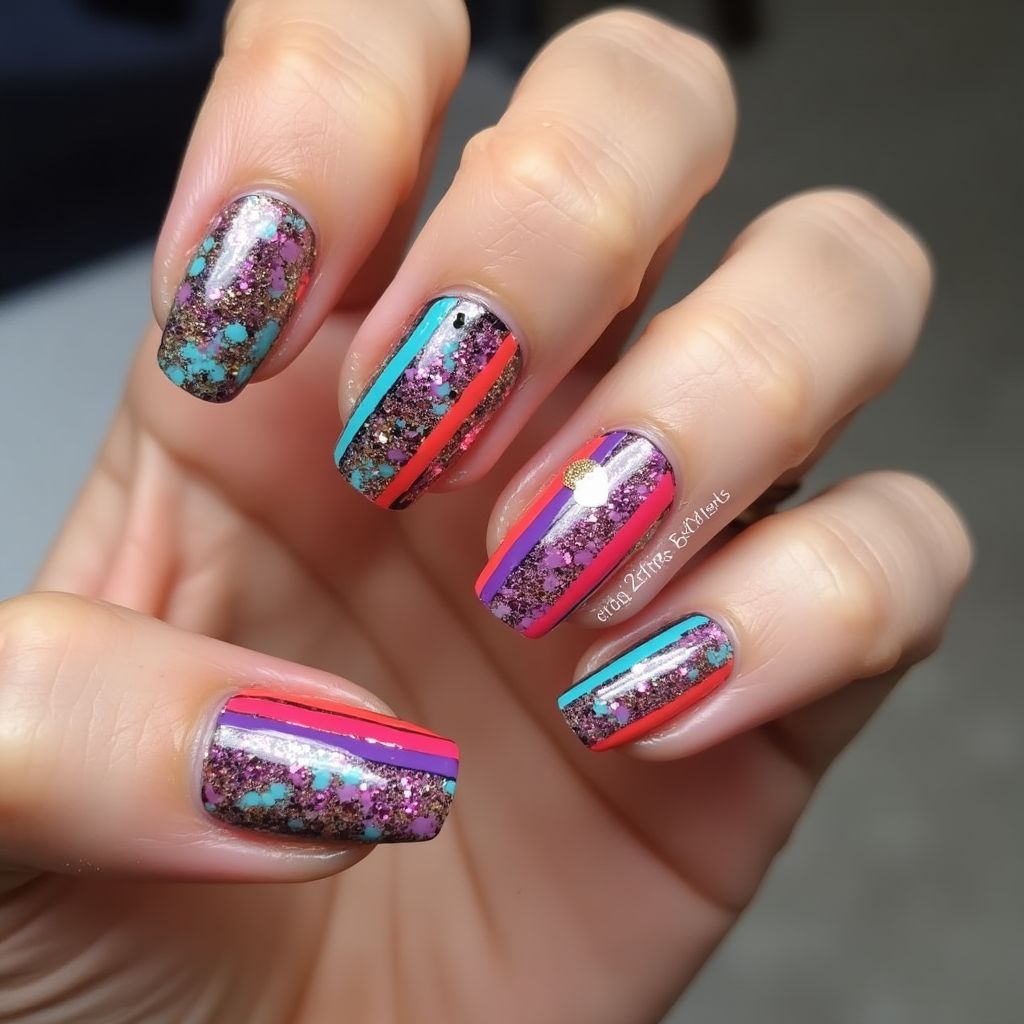 Party Stripes and lines Nail Design