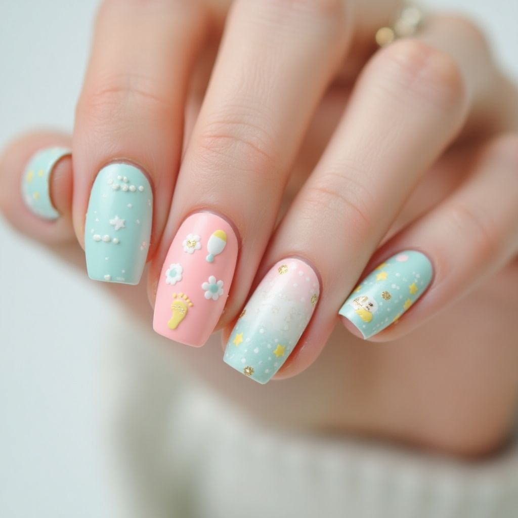 Baby Shower Dotting Nail Design