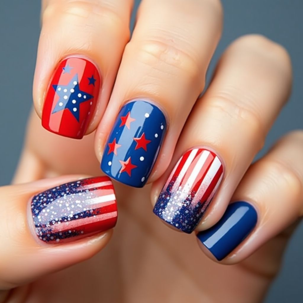Independence Day Freehand Art Nail Design