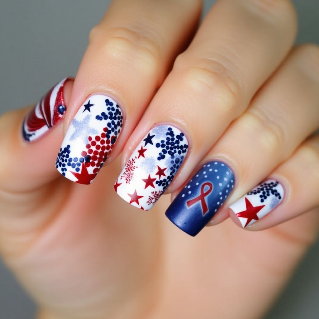 Memorial Day Dotting Nail Design