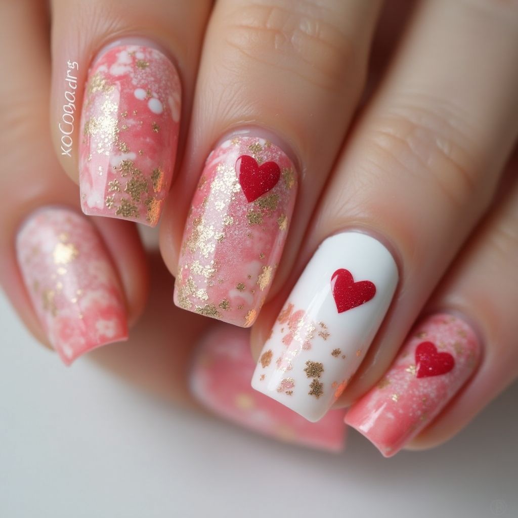 Anniversary Water Marbling Nail Design