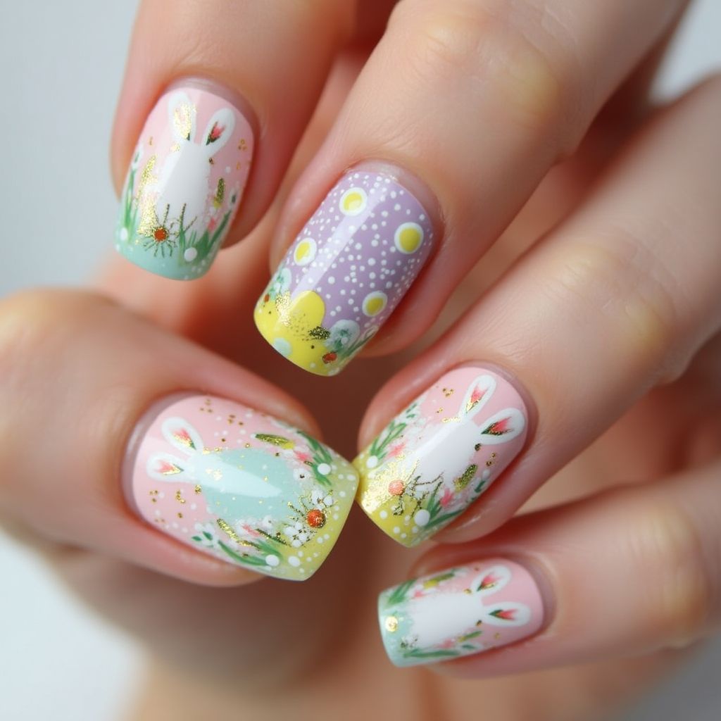 Easter Freehand art Nail Design
