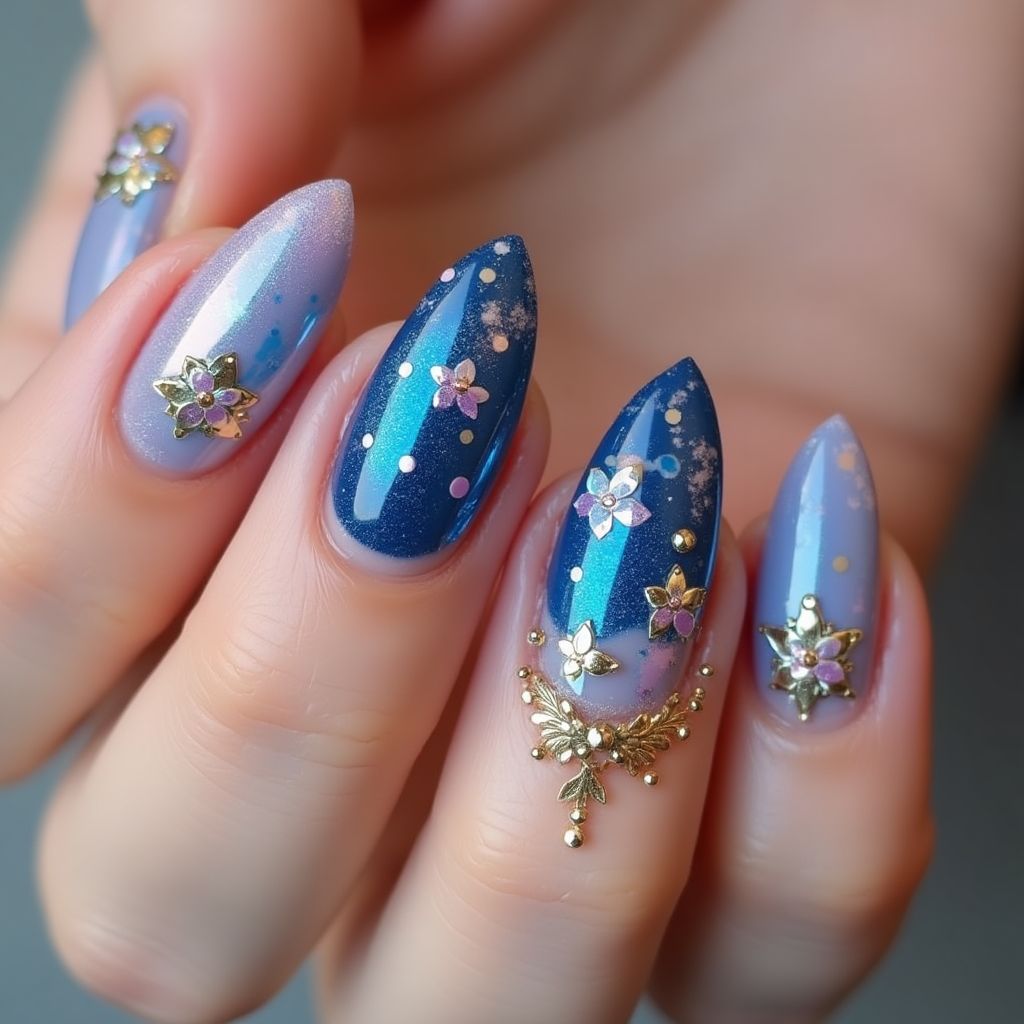 Prom Water Marbling Nail Design
