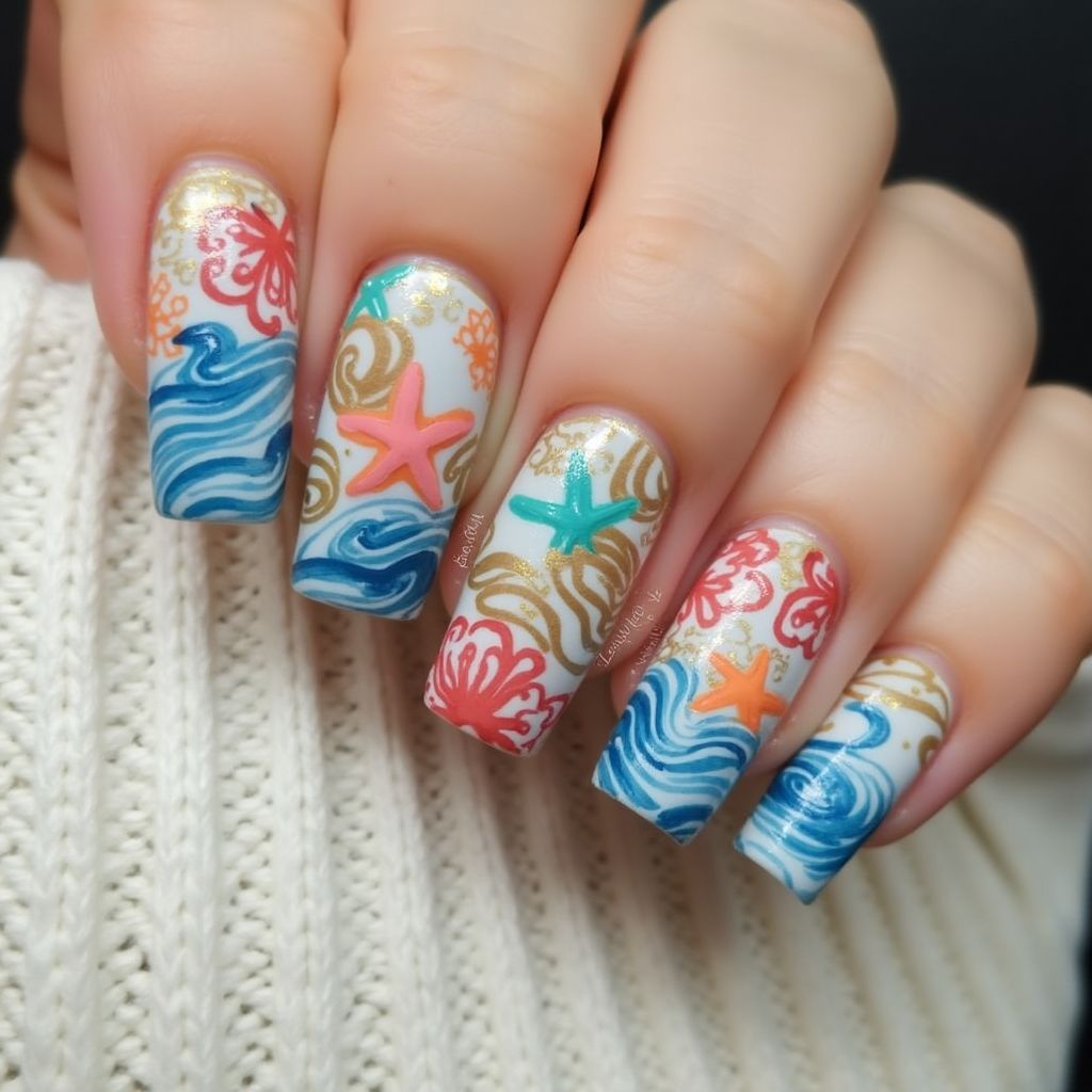 Cruise Water Marbling Nail Design