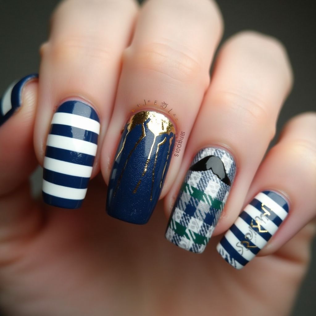 Father's Day Stripes And Lines Nail Design