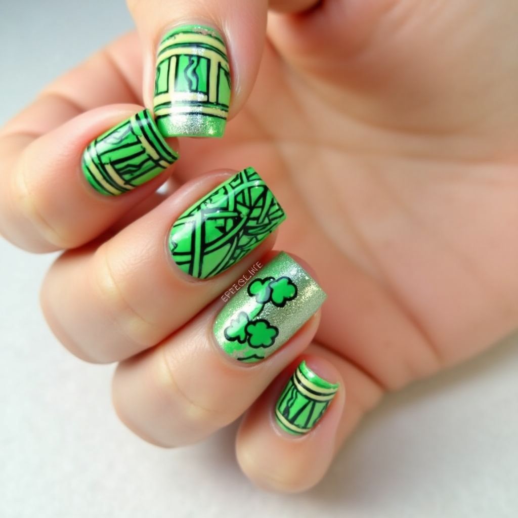 St Patrick's Day Stripes And Lines Nail Design