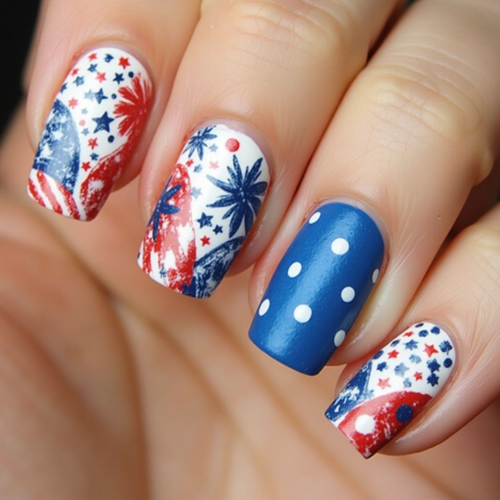 Memorial Day Dotting Nail Design