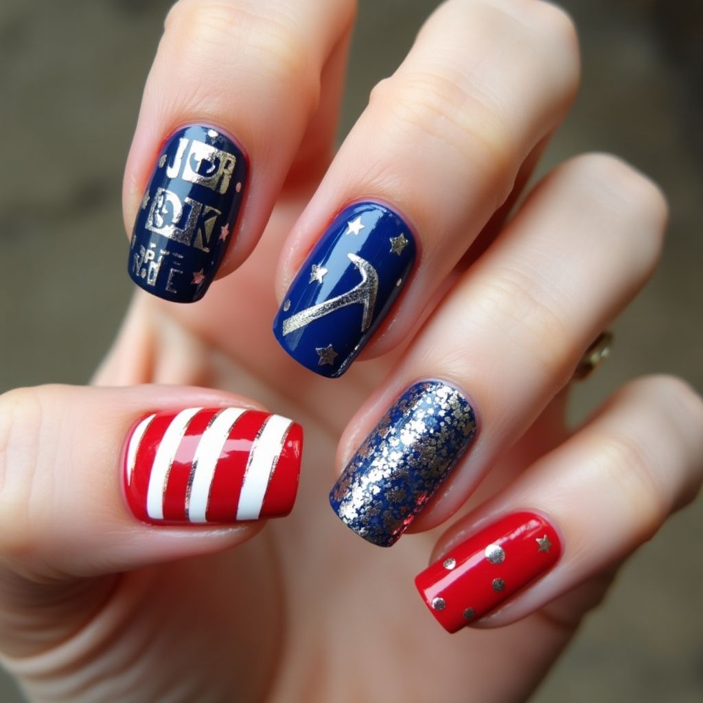 Labor Day Freehand Art Nail Design